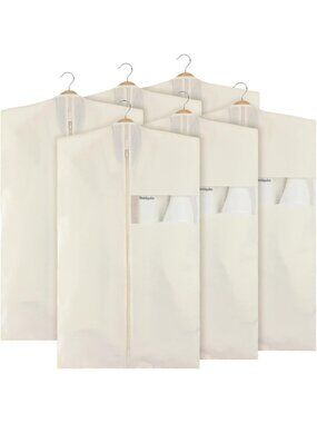 6 Pcs 40" Cotton Garment Bags for Hanging Clothes, Dustproof Storage & Travel